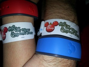 My husband and I loving our MagicBands during Mickey's Very Merry Christmas Party! 